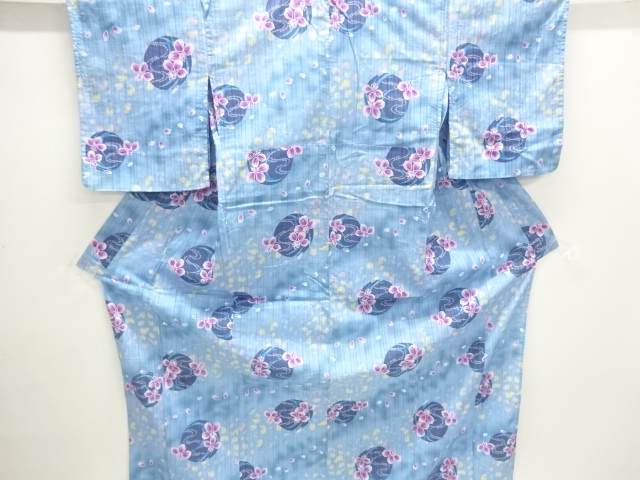 JAPANESE KIMONO / YUKATA / COTTON / FLORAL ROUNDEL CREST